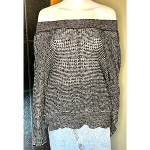Free People Alana Sweater Off Shoulder Slouchy Boxy Black White Size Medium